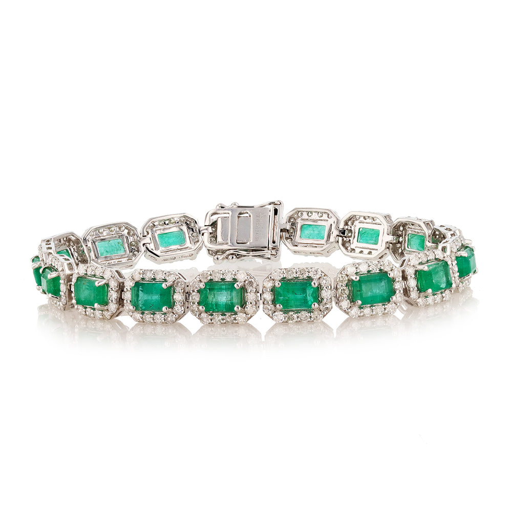 9ct White Gold Emerald & Diamond Cluster Tennis Bracelet | Buy Online |  Free Insured UK Delivery