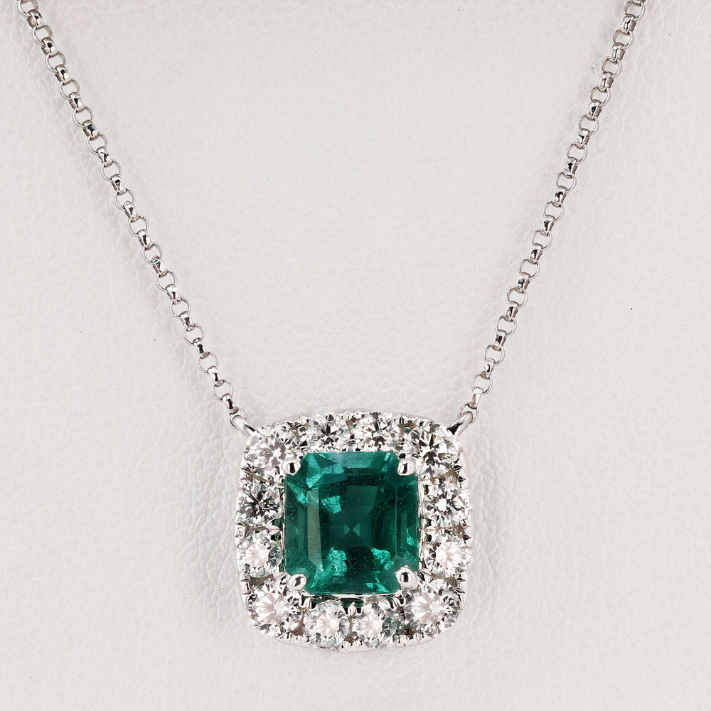 Emerald & Diamond Pendant With Chain